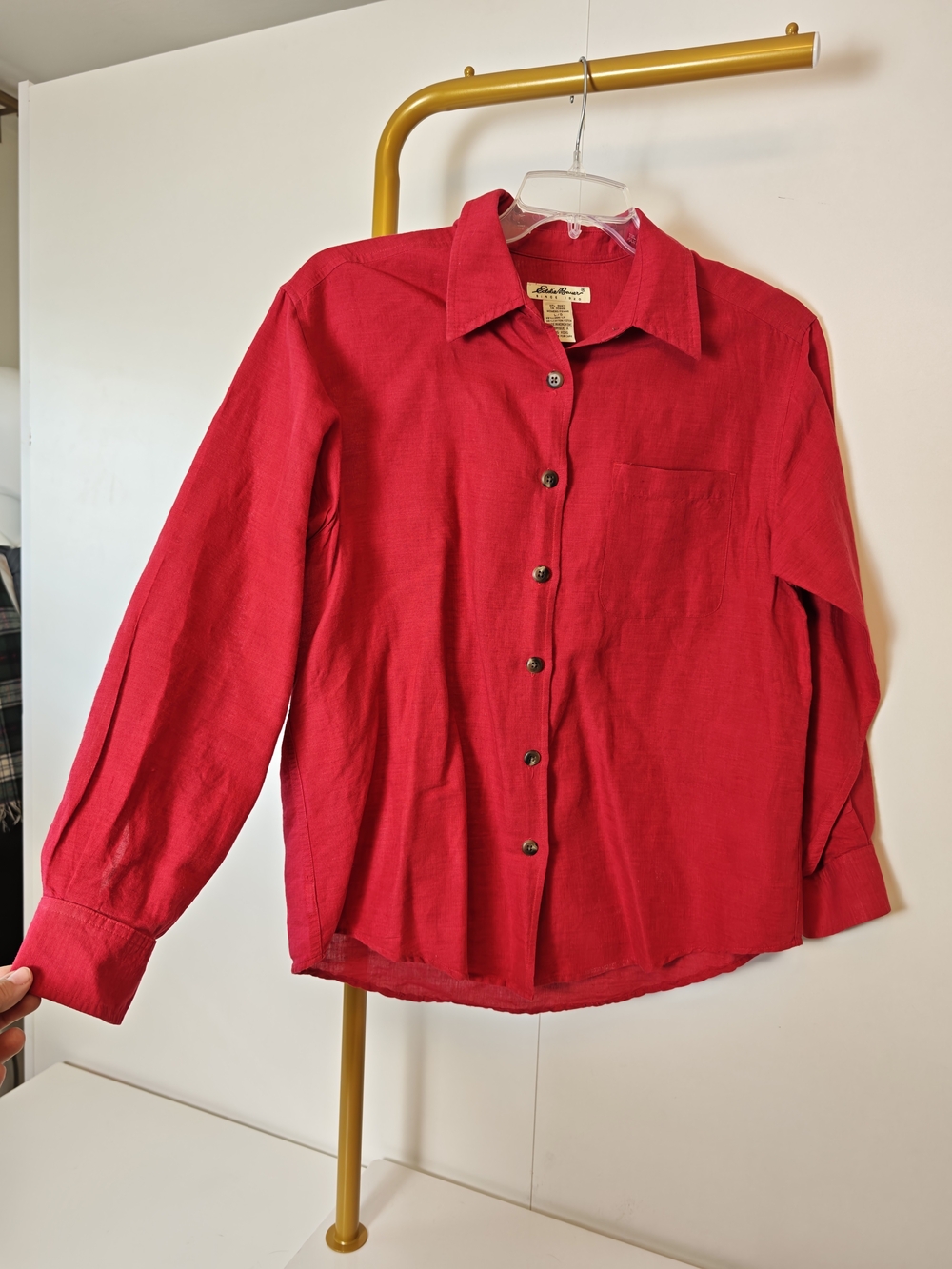 Women's Red Button-Down Shirt with Classic Collar
